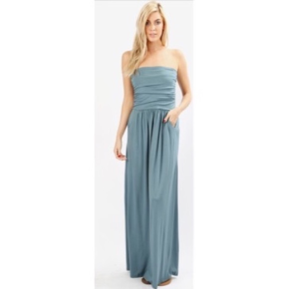 Couture Gypsy Dresses & Skirts - 2/10 HP🎉!! Blue Gray Strapless Maxi Dress